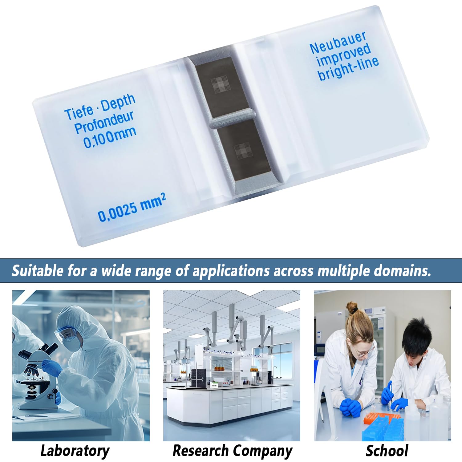 Hémocytomètre Neubauer amélioré avec lignes lumineuses, chambre de compteur cellulaire avec 2 verres de couverture pour le comptage cellulaire et pollen en laboratoire