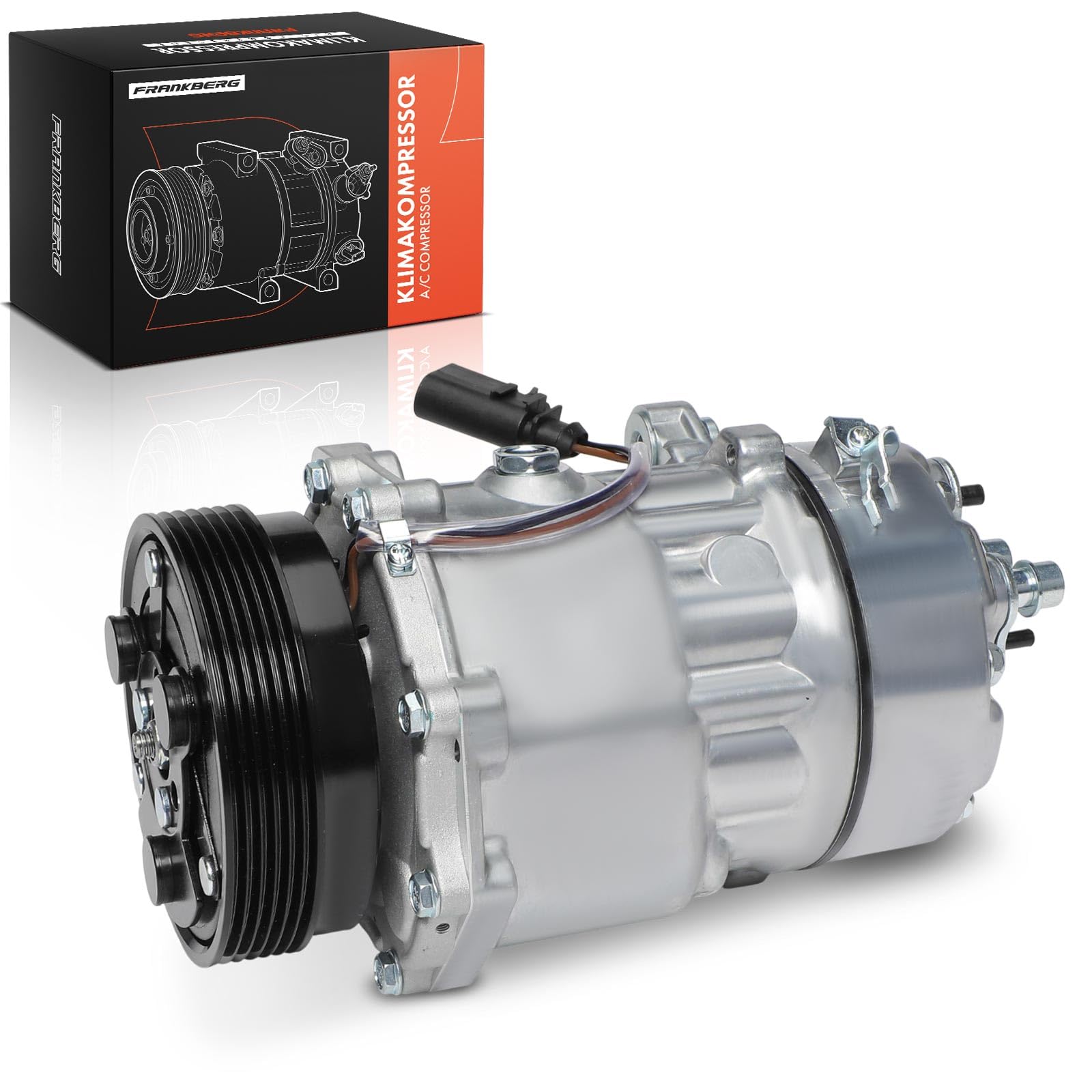 Frankberg Compresor de aire acondicionado con embrague Compatible con Golf 1J1/1J5 Polo 6V2/6V5 A3 8L1 Bor.a Cad.d.y II/III Galaxy Oct.avia Toledo Transporter Replace# 1J0820803B, aceite premezclado