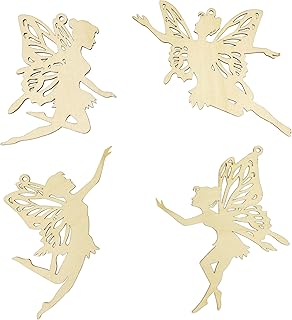16 Pack 4 Inch Wood Fairy Cutouts Unfinished Wooden Fairy Embellishment Hanging Ornaments DIY Fairy Craft Gift Tags for Home Party Decoration Craft Project