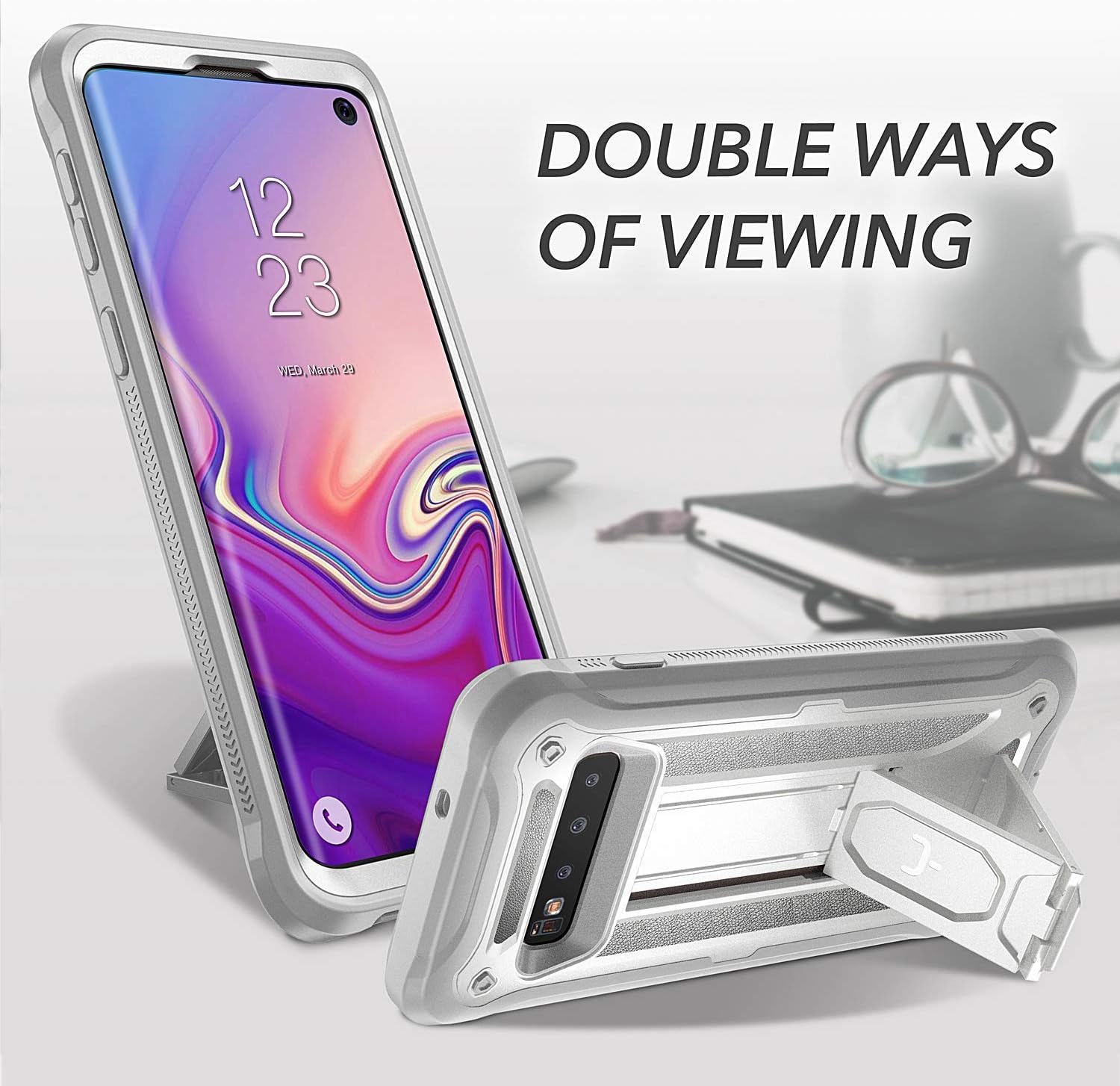 YOUMAKER Designed for Samsung Galaxy s10 case,Military Grade Full Body Shockproof Protective Rugged case for Samsung s10 Phone Built-in Kickstand,Without Screen Protector (White/GY, 6.1 inch)