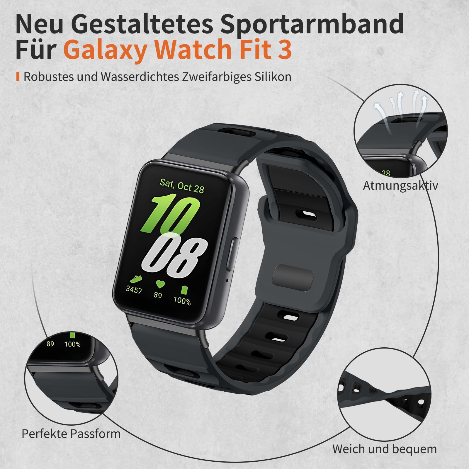 chinbersky Silikonowa bransoletka morska, kompatybilna z Samsung Galaxy Fit 3, dla mężczyzn i kobiet, trwała, dobre dopasowanie, wodoszczelna, miękka, sportowa bransoletka zastępcza do Galaxy Fit 3