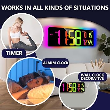 Large Digital Wall Clock 16.5, Count Down Timer, Bluetooth Sync Time, Alarm, Big LED, RGB Atmosphere Lights, Auto DST, Digital Clock for Living Room Classroom Xmas Birthday Gift for Senior Mom Dad