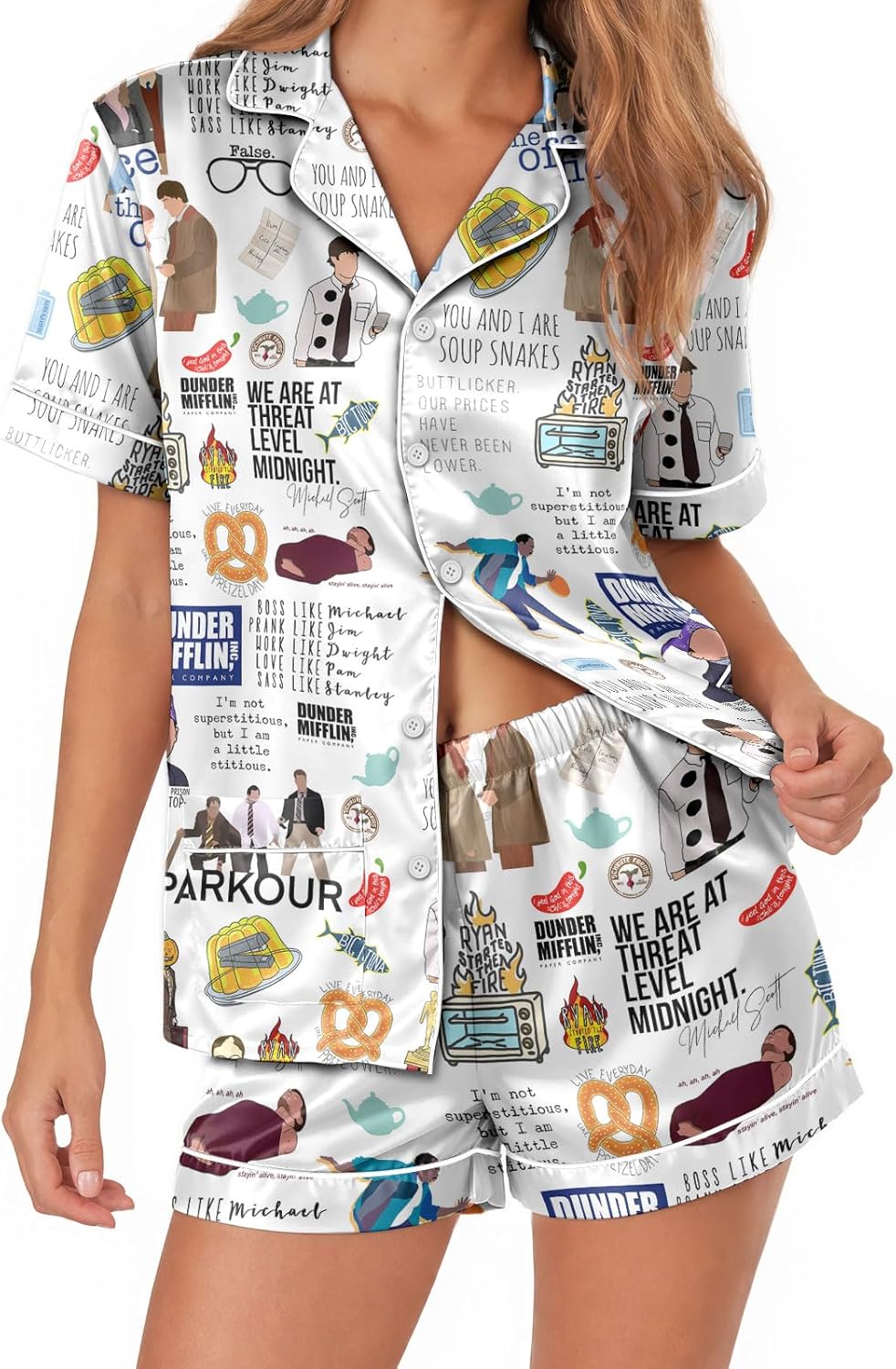 Women’s Silk Satin Pajama Set Short Sleeve Button Down 2 Piece PJs with Shorts Valentine’s Day Pajamas