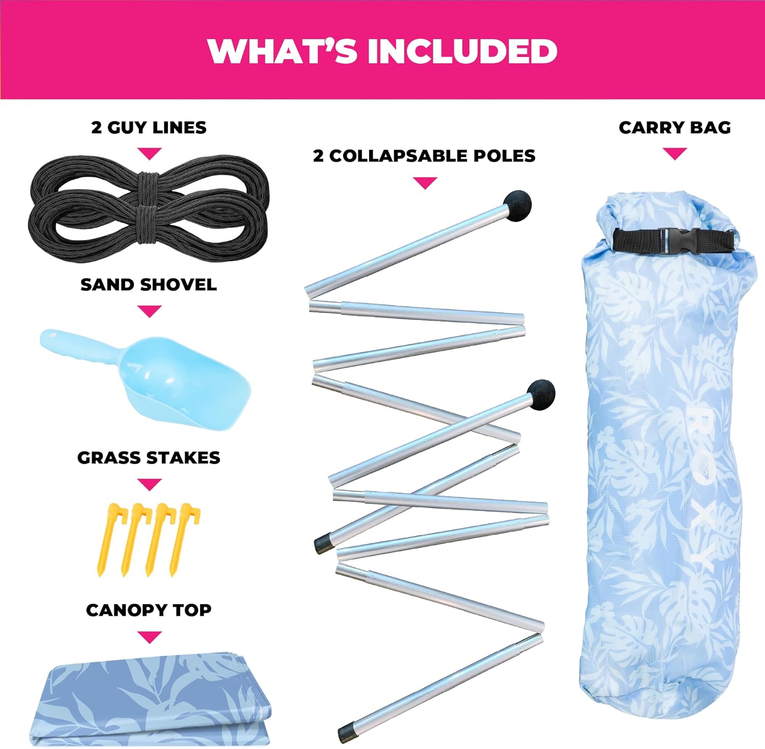 Roxy Portable Beach Shelter – UPF 50+ Sun Protection Tent with Sandbag Anchors & Ventilation, Lightweight & Waterproof for Beach, Camping, or Outdoor Use – Fits 4-6 People
