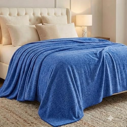 Biddy Murphy, 100% Irish Wool Blanket (Blue), Large King Size 90" x 109" Inches, Traditional Style, Heirloom Quality, Warm, Soft Lambs Wool, Made in Ireland