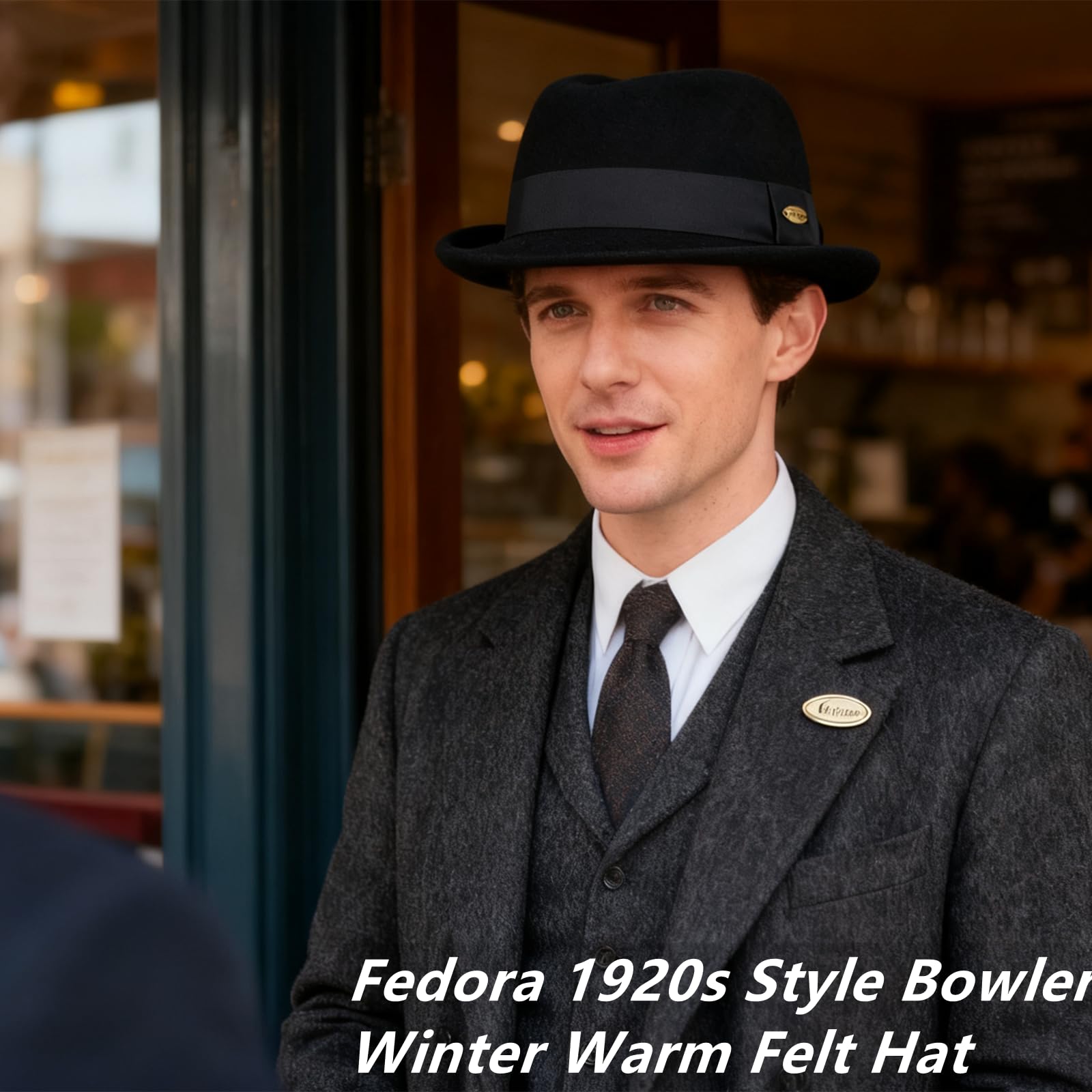 HEYANN Wełniany kapelusz wieprzowy dla mężczyzn i kobiet – krótki daszek Fedora w stylu lat 20. XX wieku melonik zimowa ciepła filcowa czapka vintage męska wieprzowina czapki Fedora M (56-58 cm)