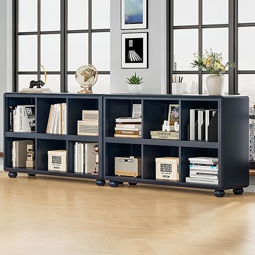 Miniatura 8 de ONBRILL Estantería de madera con 6 cubos de almacenamiento, estantería para niños con pie esfera, organizador de almacenamiento de juguetes