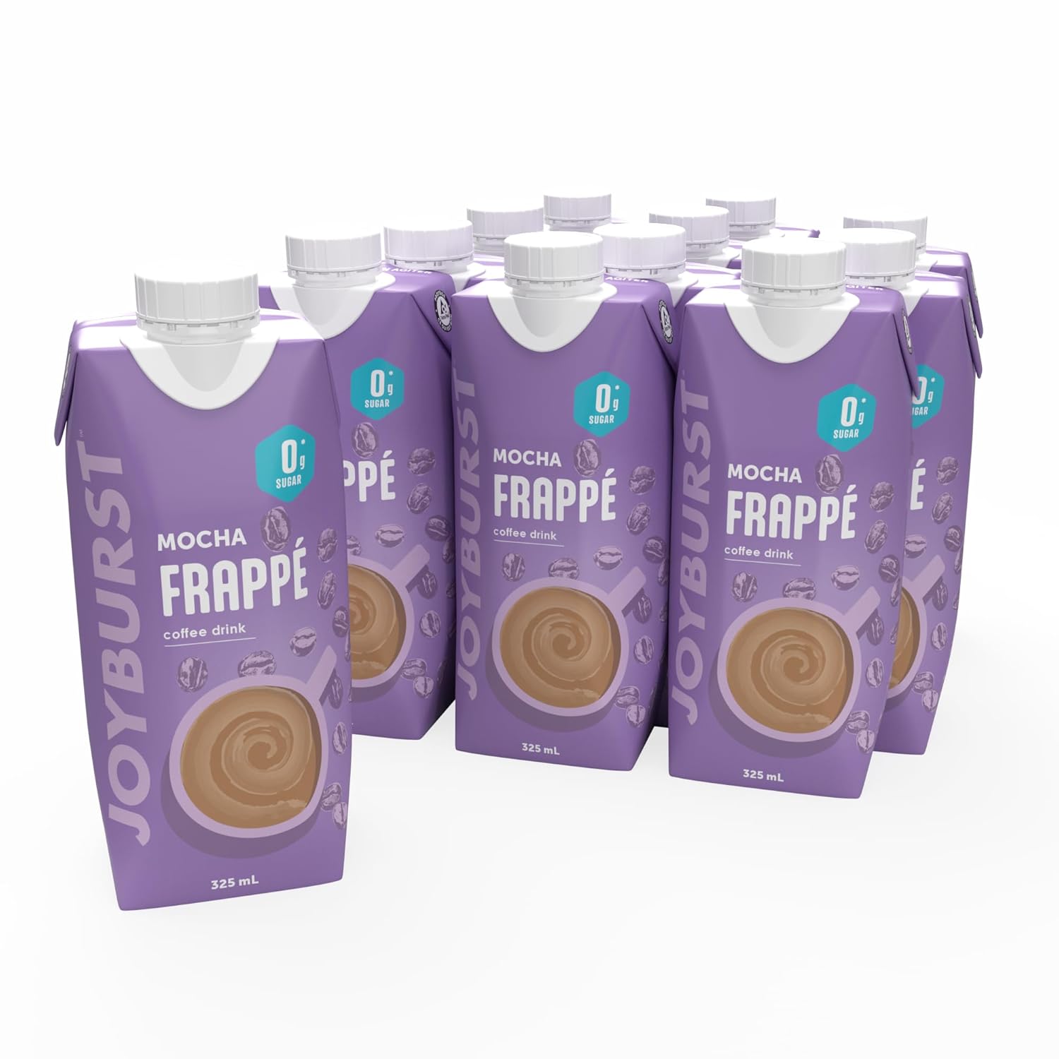 Joyburst Sugar Free Coffee Frappe, Mocha Flavor Cold Coffee Drink, 0g Sugar, 3g Carbs, 50 Calories, 9g Protein, Ready-to-Drink Beverage Non-GMO, 12 x 325 mL Pack