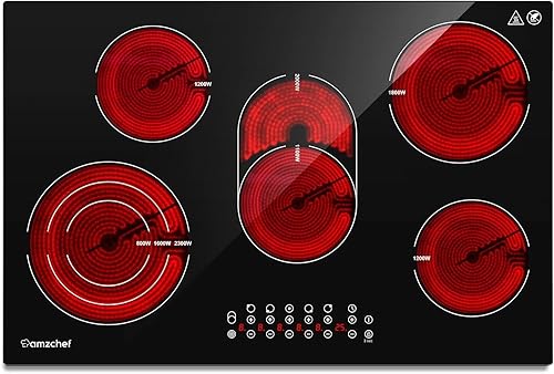AMZCHEF - Estufa eléctrica de 30 pulgadas, quemador eléctrico integrado con 5 quemadores, control de pantalla táctil de 240 V, estufa eléctrica de