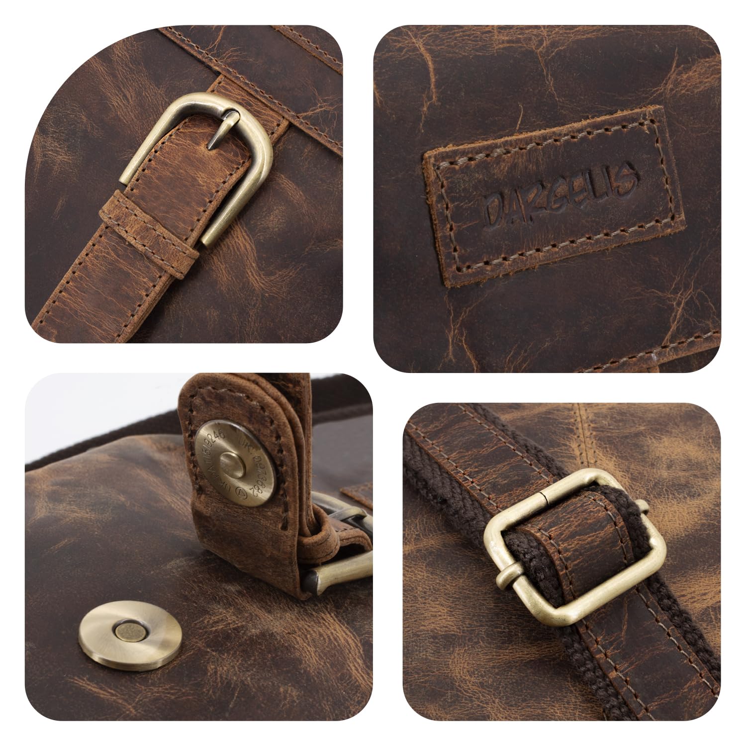 ekavale Umhängetasche Herren aus Büffelleder - Männer Schultertasche zum Umhängen mit verstellbarem Schultergurt - Leder Herrentasche, Ledertasche, Schultertasche