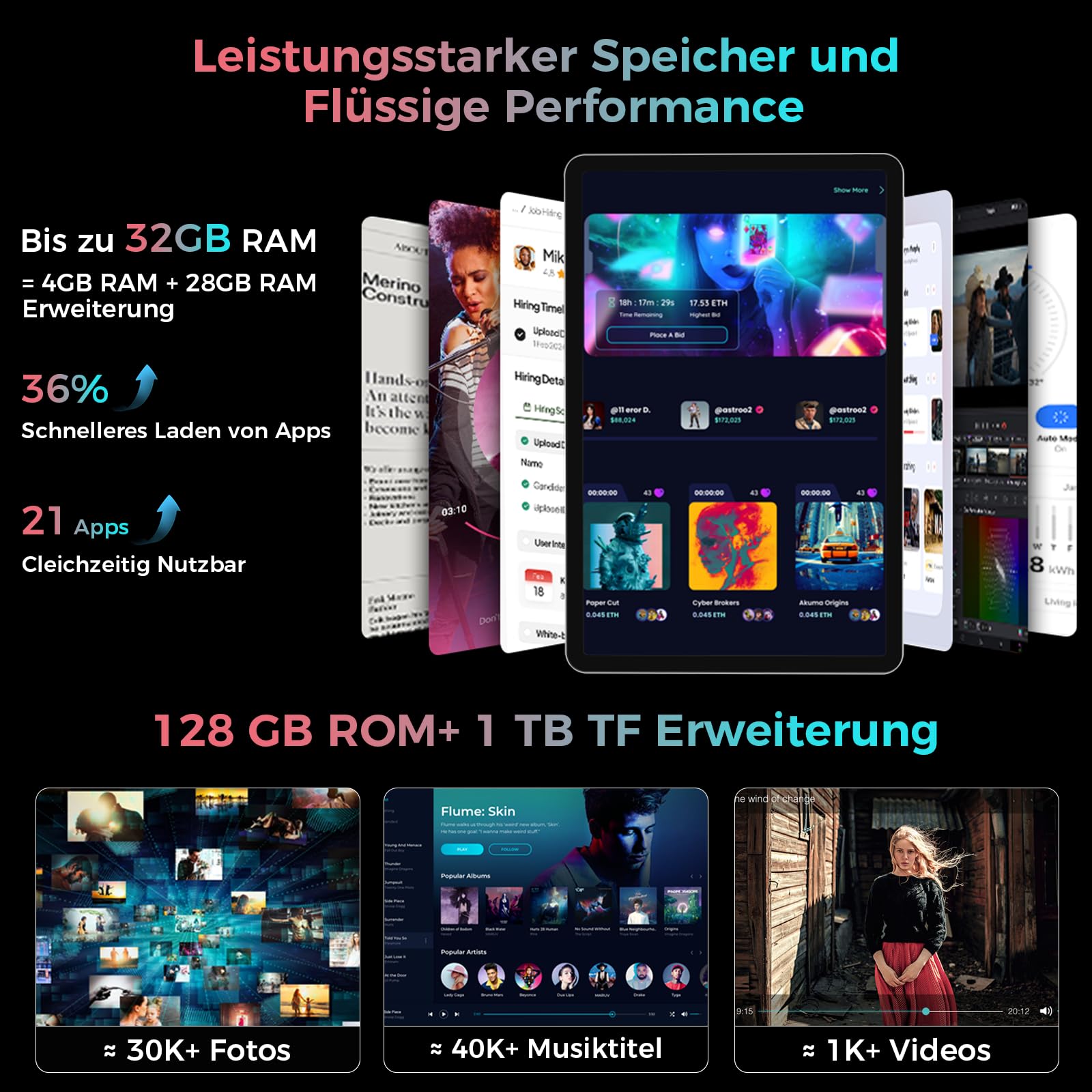 2026 Tablet 11 Zoll Android 16 Tablets, 32GB RAM+128GB ROM/1TB TF, 8000mAh Tablet Octa-Core 1920 * 1200 IPS, 5+13MP/Widevine L1/18W Schnellladung