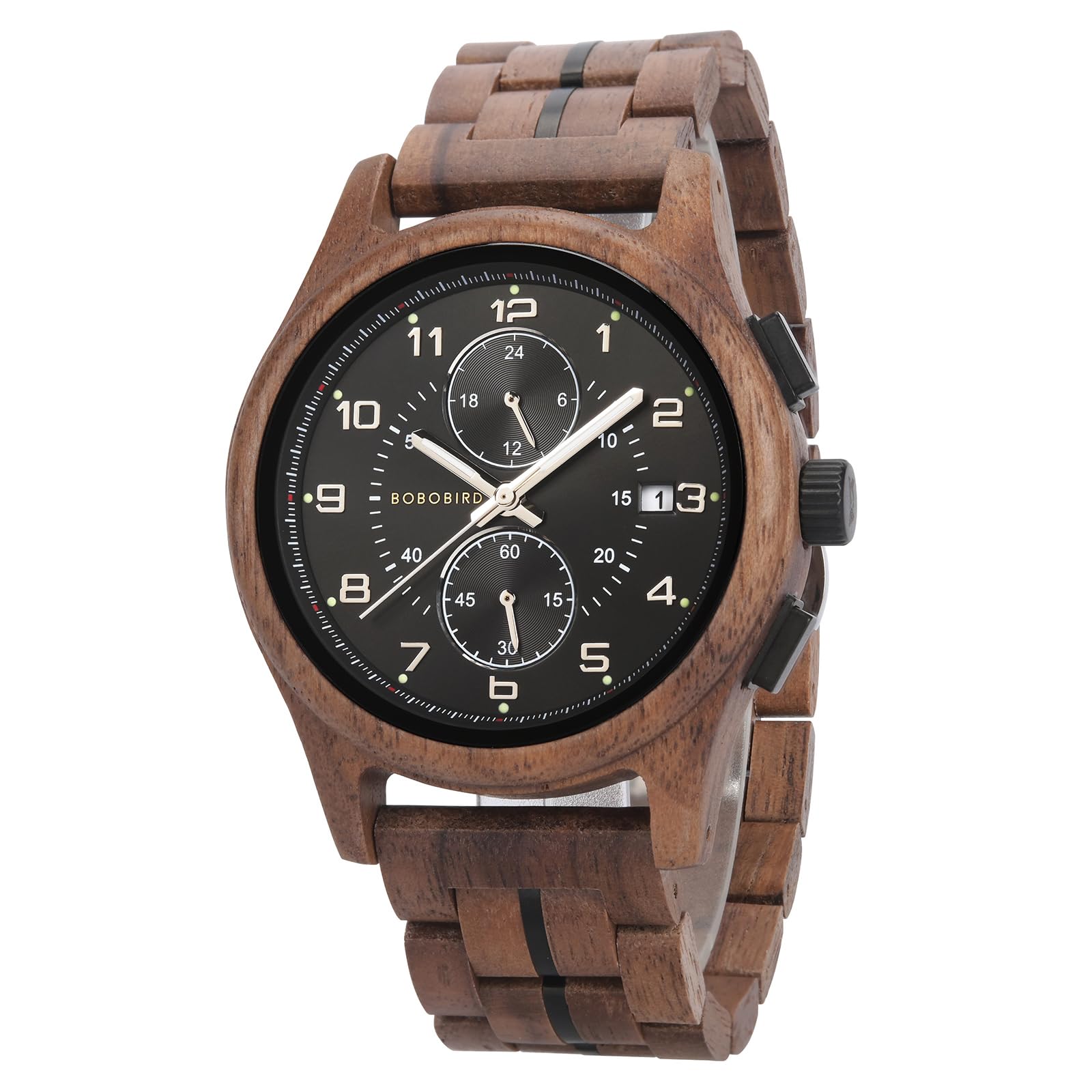 BOBO BIRD Orologio da polso da uomo, in legno, con cronografo, al quarzo, multifunzione, realizzato a mano, leggero ed elegante, ideale per il lavoro e il tempo libero, ottima idea regalo