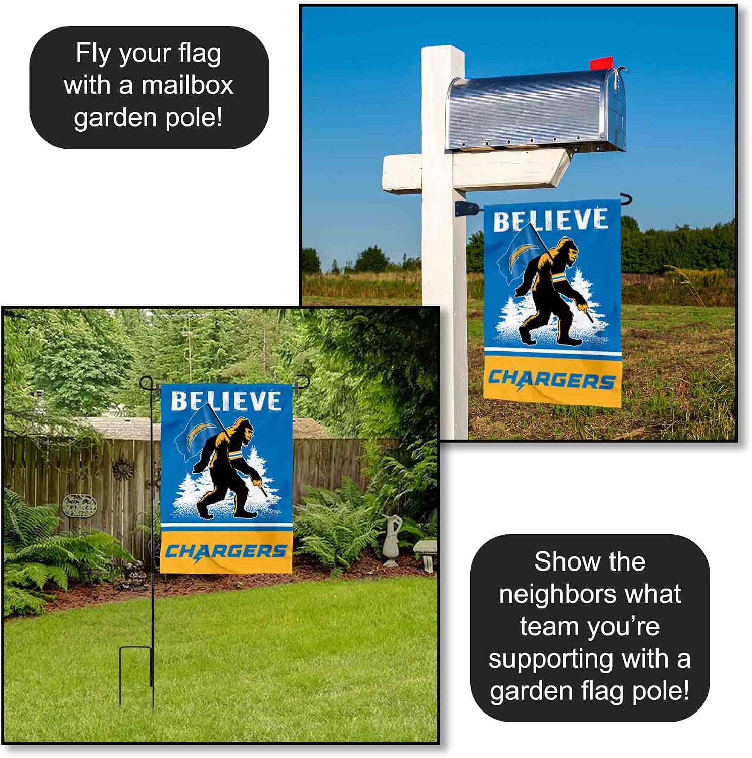 WinCraft Los Angeles Chargers Bigfoot Sasquatch Believe Yard Garden Banner Flag