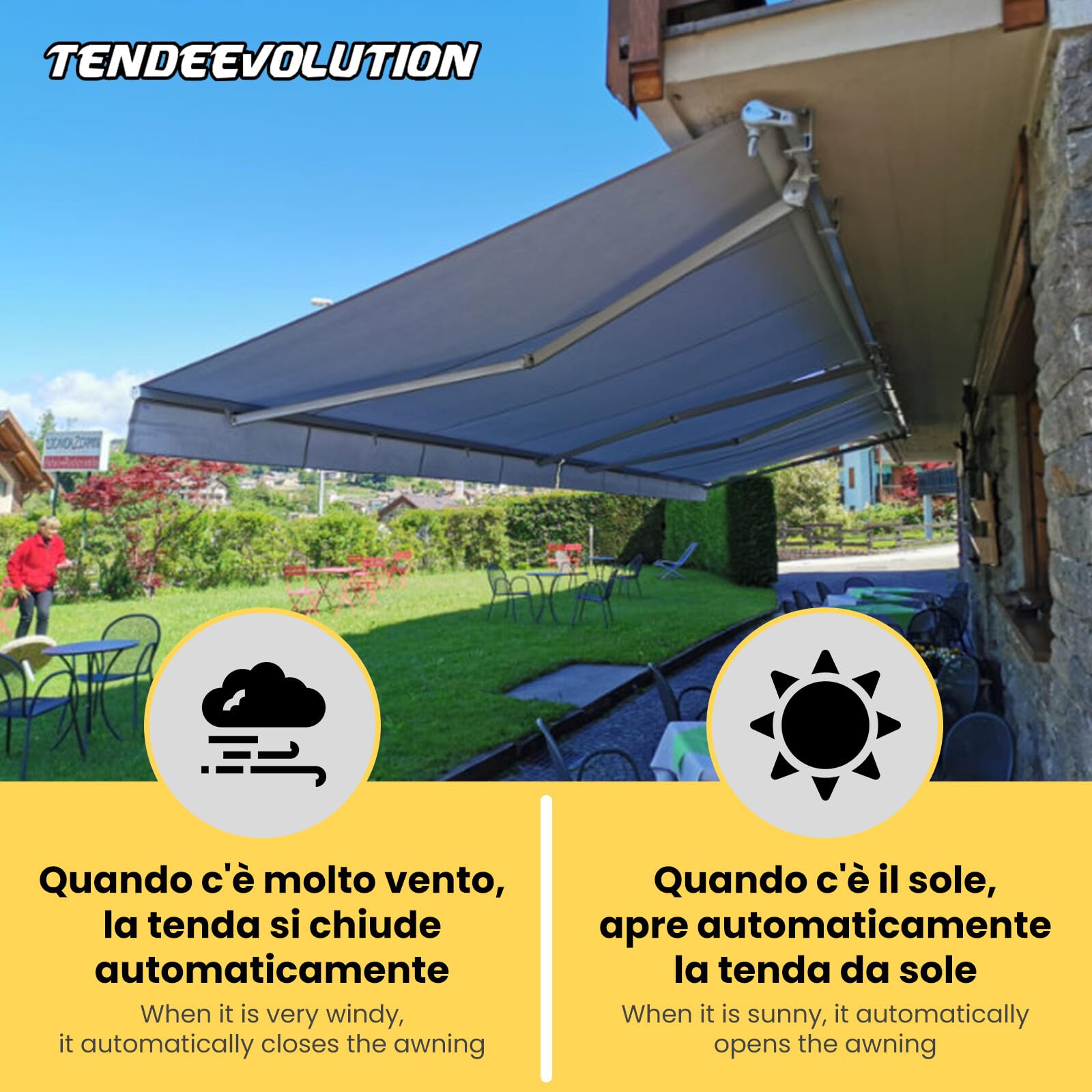TENDEEVOLUTION Centralina per Tende da Sole con Telecomando e Sensore Pioggia Vento. Centralina Tenda con Anemometro per azionamento automatico motore (Sensore Vento)
