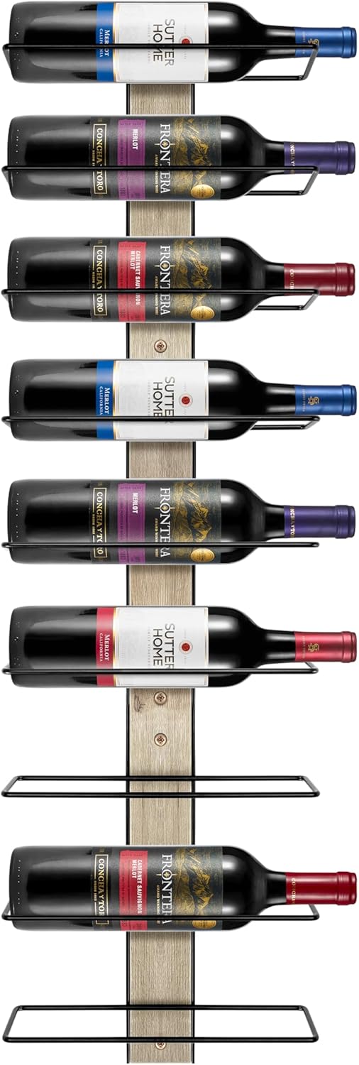 Sorbus Wall Mounted Wine Rack for 9 Wine Bottles - Wood Wine Rack Wall Mounted for Wine Bottles, Liquor, Champagne - Decorative Wood Wine Racks for Home Bar, Kitchen, Dining Room Wall Wine Bottle Grey 9 Bottle