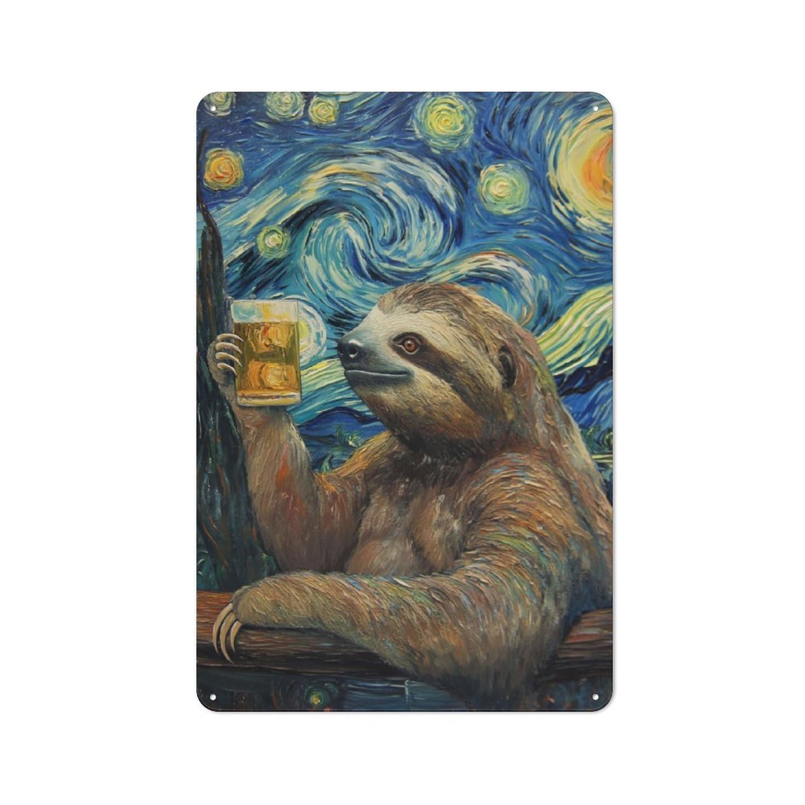 Junmoney Funny Sloth Drinking Beer Decorative Tin Sign 30X20cm, Country Country Wall Plaque For Dining Room, Cafe, Entryway Or Family Room