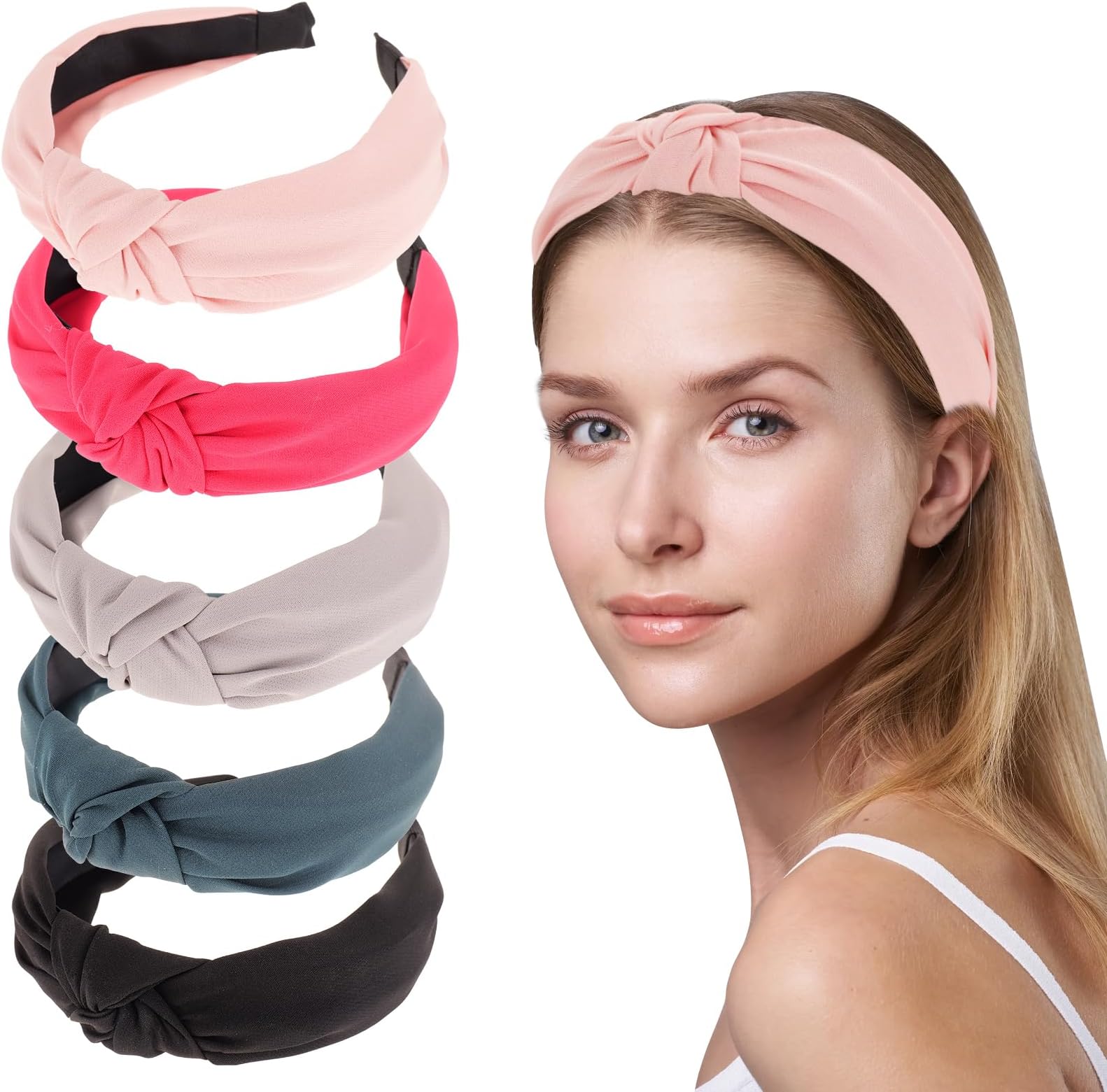 4 Pack Pearl Knotted Headbands for Women Girls Non Slip Wide Fashion Hair