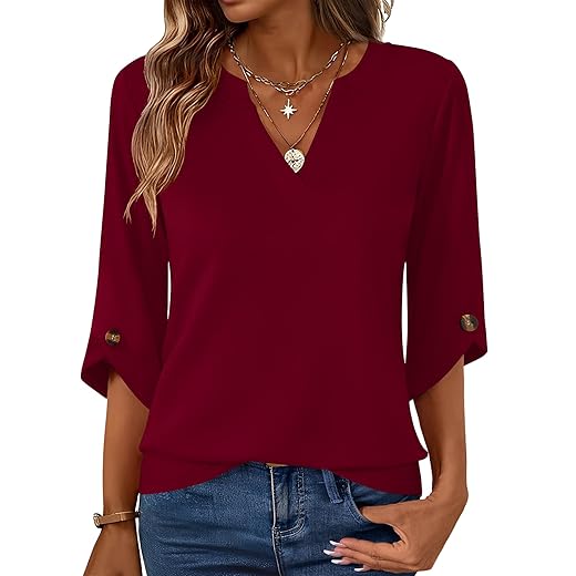 Kistore Women's 3/4 Sleeve V-Neck Tunic
