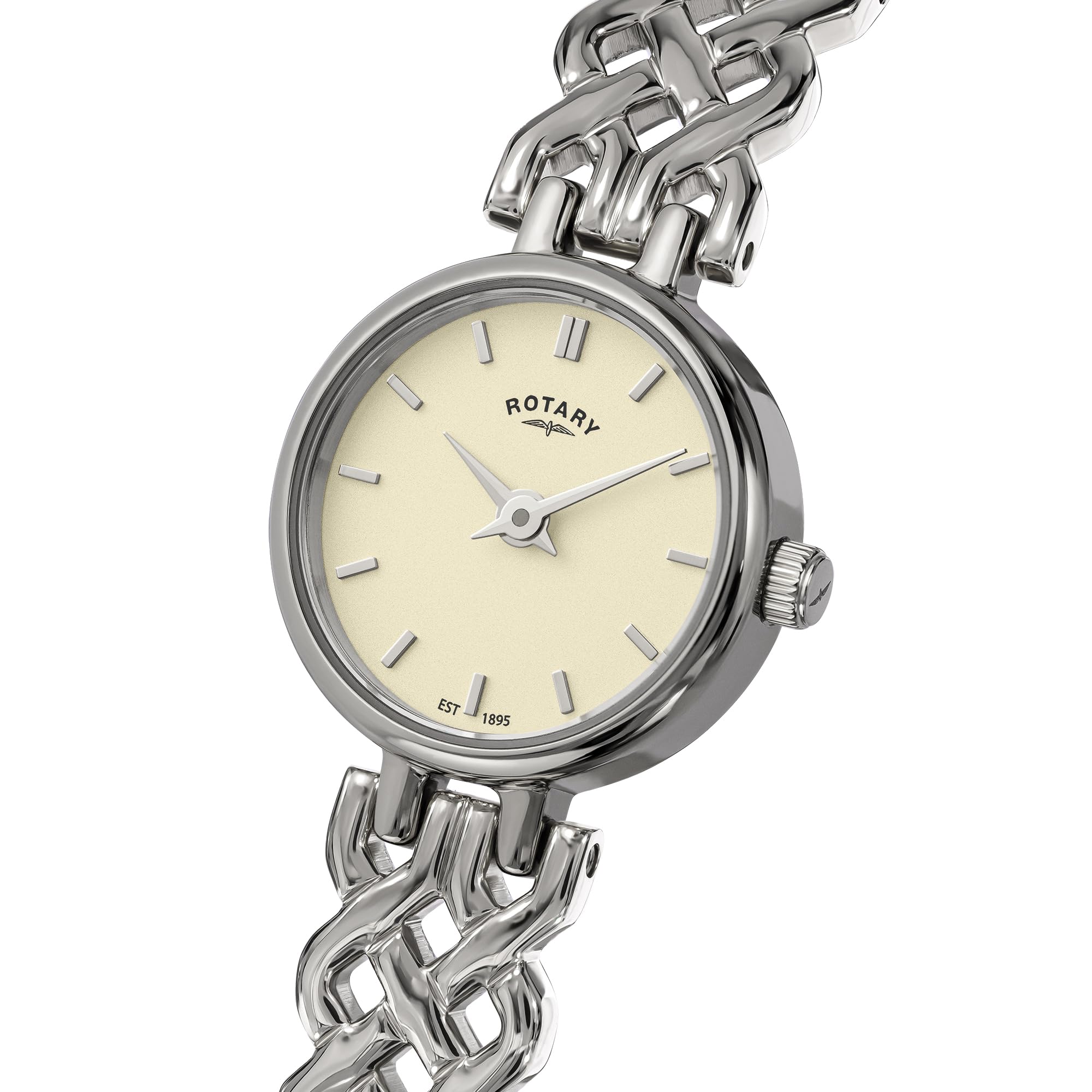 Rotary Ladies 1895 quadrante bianco orologio da polso in acciaio inossidabile