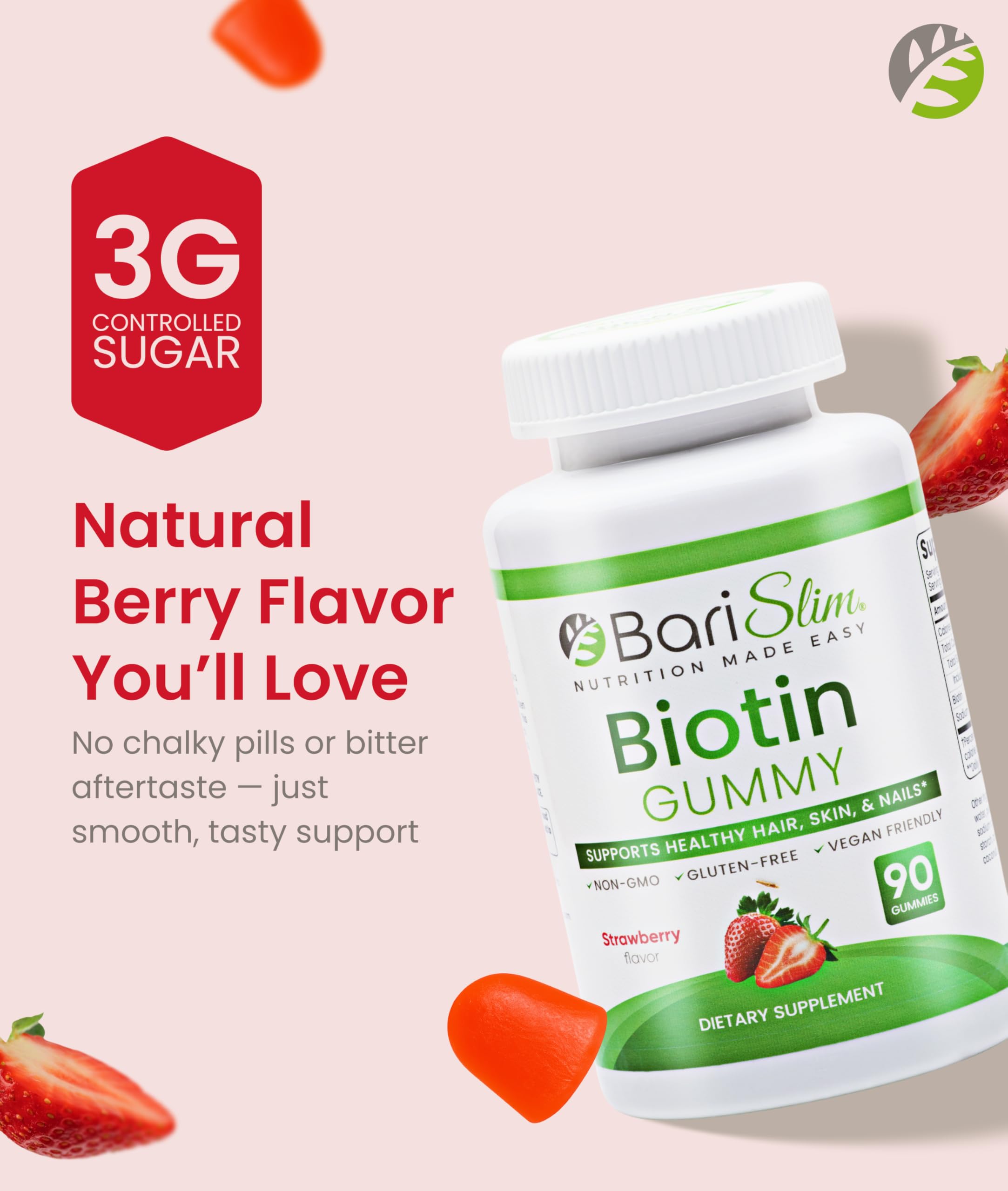 BariSlim Bariatric Vitamin Biotin Gummies - Specially Formulated Gummy Vitamin for Patients After Weight Loss Surgery - Easy to Digest and Great Tasting Fruit Flavors | 90 Fruit Chews