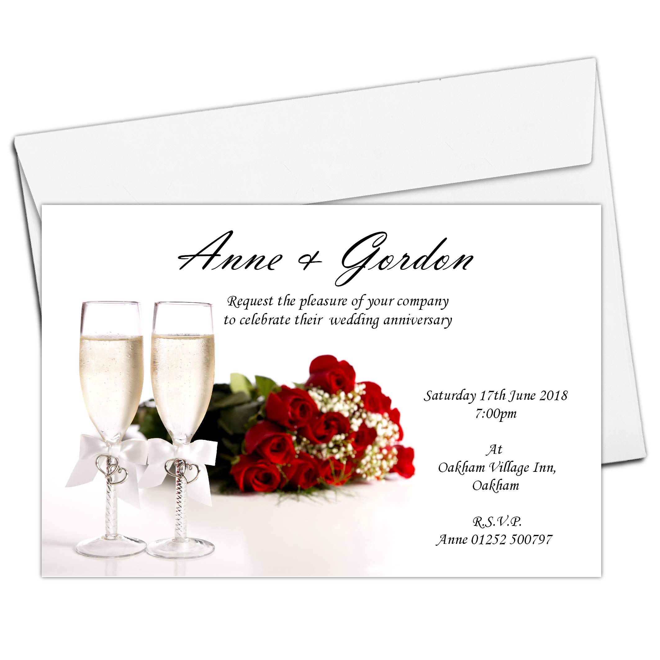 Invite Designs Ltd 10 Personalised Champagne Wedding Anniversary Invitations N3-1st 5th 10th 15th 25th 50th ANY YEAR
