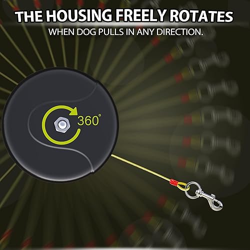 Miniatura 6 de Cable retráctil de 30 pies y estaca para perros, correa de perro sin enredos para entre 10 y 90 libras, carrete de plomo retráctil giratorio de 360