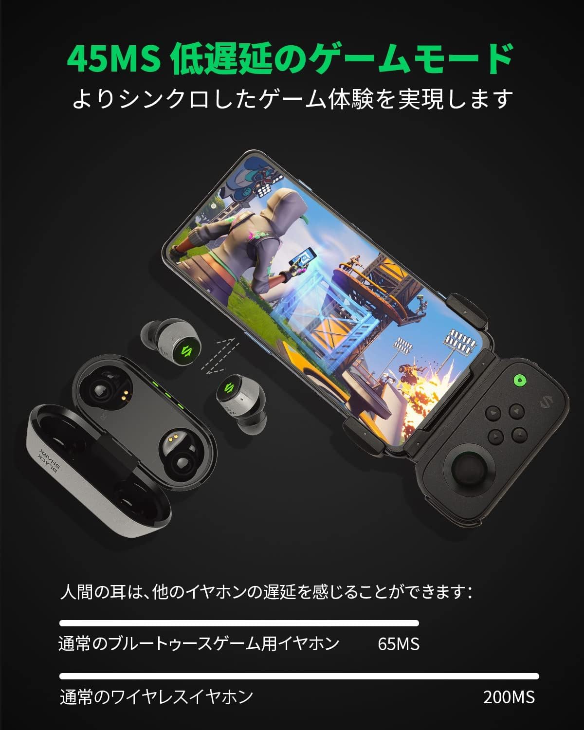 Black Shark Cuffie Bluetooth con Latenza Bassa da 35ms, Auricolari Bluetooth con Suono di Qualità Professionale, Bluetooth 5.2, Impermeabilità IPX5, 24 Ore di Tempo di Ascolto, Microfoni Cristallini