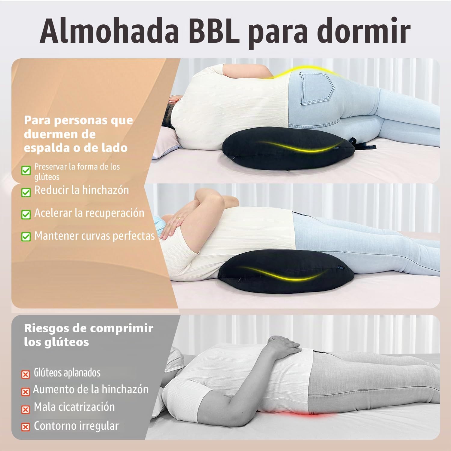 BBL - Almohada para después de la cirugía para dormir, levantamiento de glúteos brasileño después de la cirugía para sentarse y conducir, cojín de asiento lumbar para glúteos, soporte de cadera