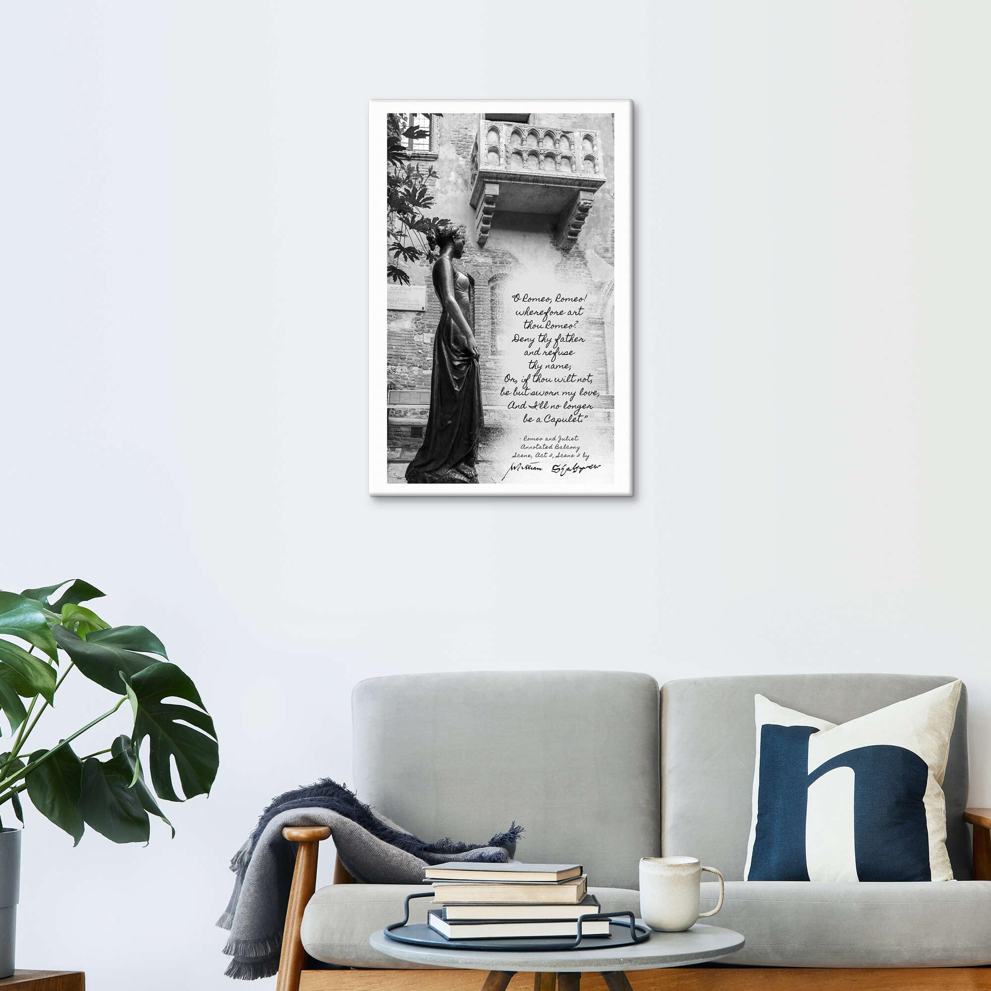 Posterlounge Balcony scene, Romeo and Juliet Stampa su tela | 70 x 100 cm Nero e Bianco Quadri Decorazione per pareti