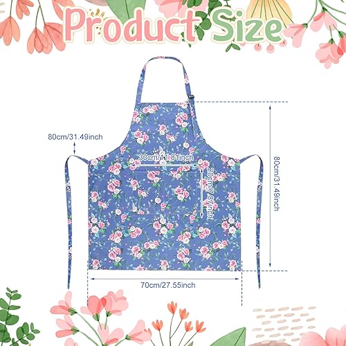 Miniatura 2 de Paquete de 3 delantales florales para mujer, delantales de cocina ajustables con 2 bolsillos, delantal floral de rosa vintage, delantal de chef