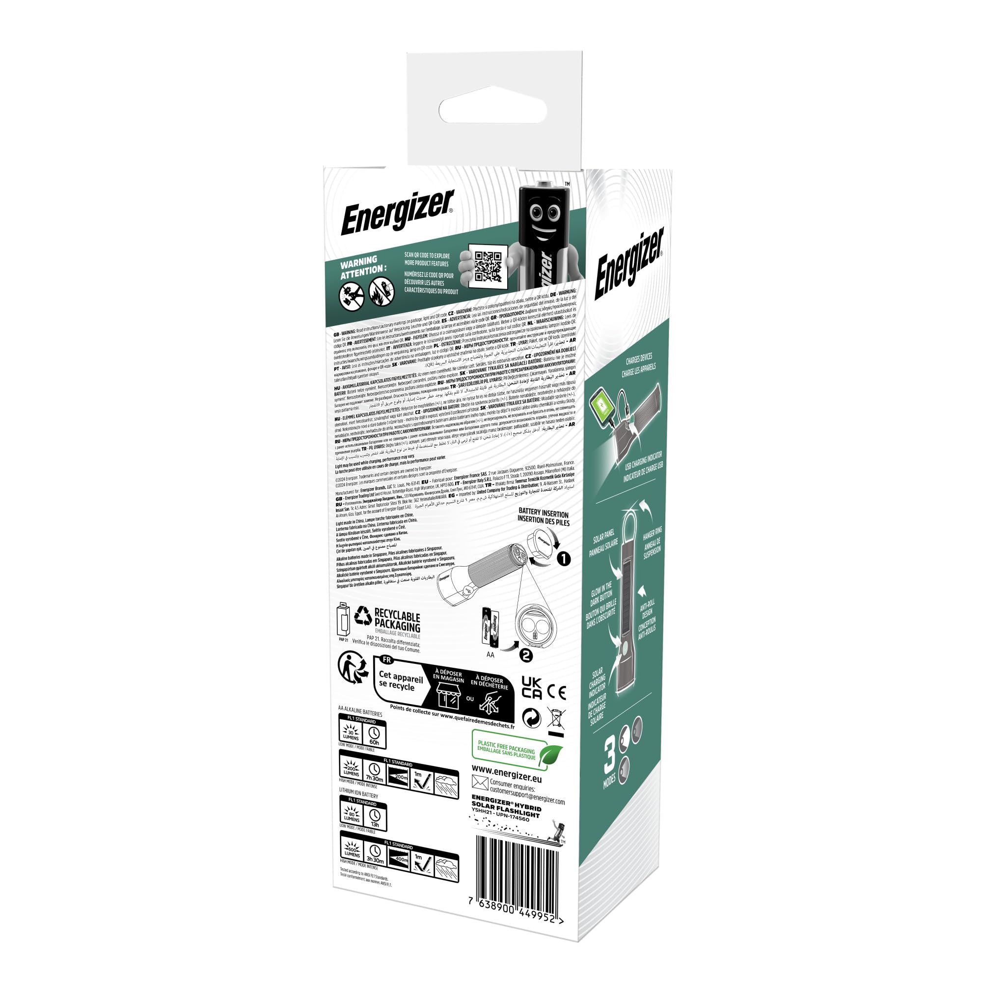 Energizer Hybrid Solar Handheld Flashlight YSHH21, Grey - Image 3