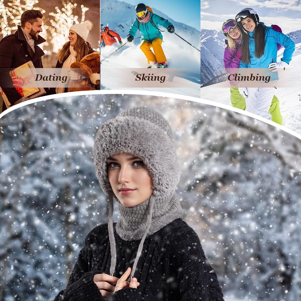 3 in 1 Beanie Hat with Scarf and Mask, 3 in 1 Beanie Hat for Women Hat and Scarf Set Warm Knitted Ski Scarfs and Mask Set