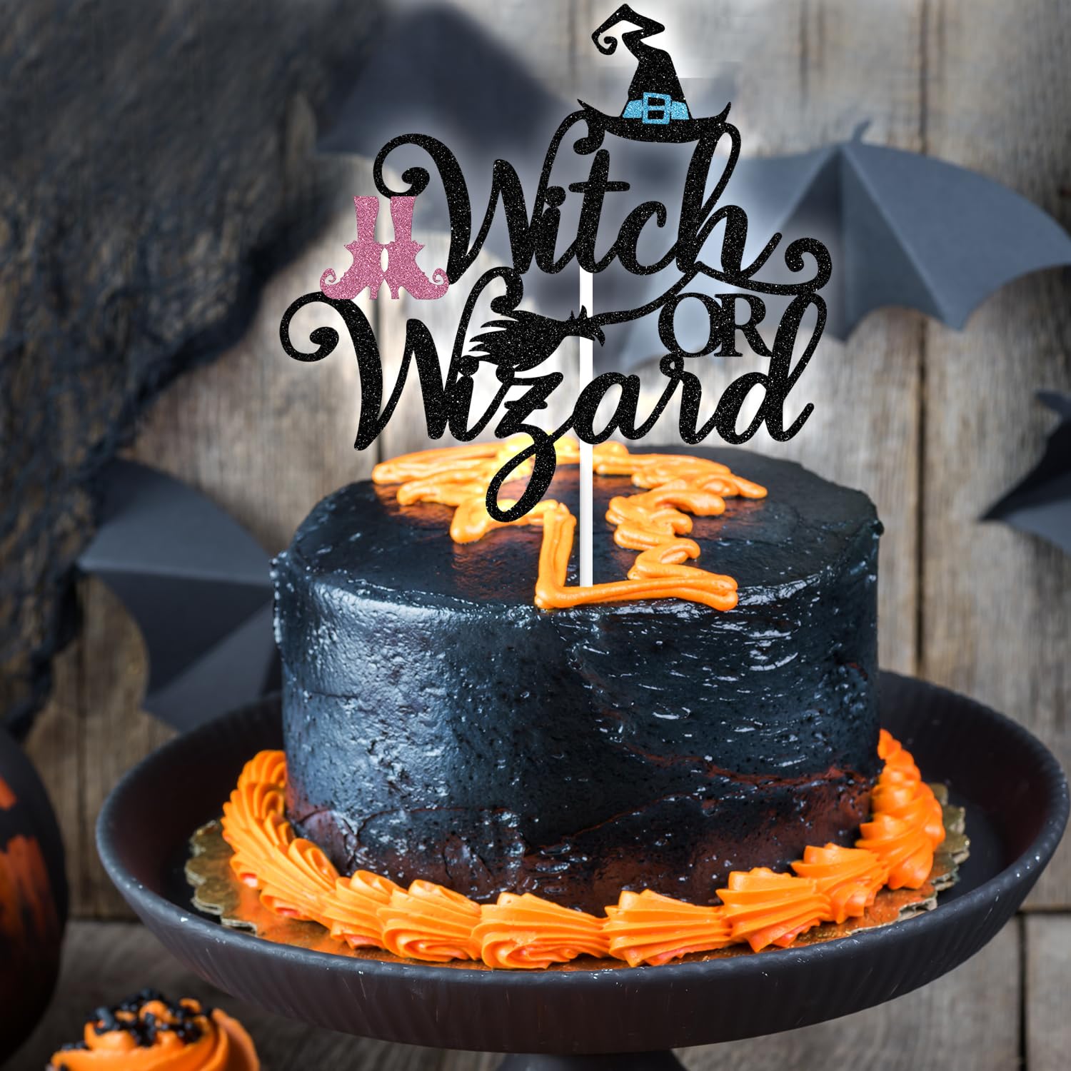 Halloween Witch Cake Topper Set - 13 Pieces With Witch, Spiders, Web, Hats & Broom For Birthday Party Decor