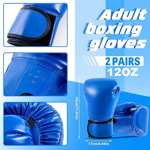 Miniatura 5 de Juego de guantes de boxeo 5 en 1 para niños, guantes de boxeo con 1 par de guantes, 2 almohadillas de taekwondo y protector de cabeza para jóvenes