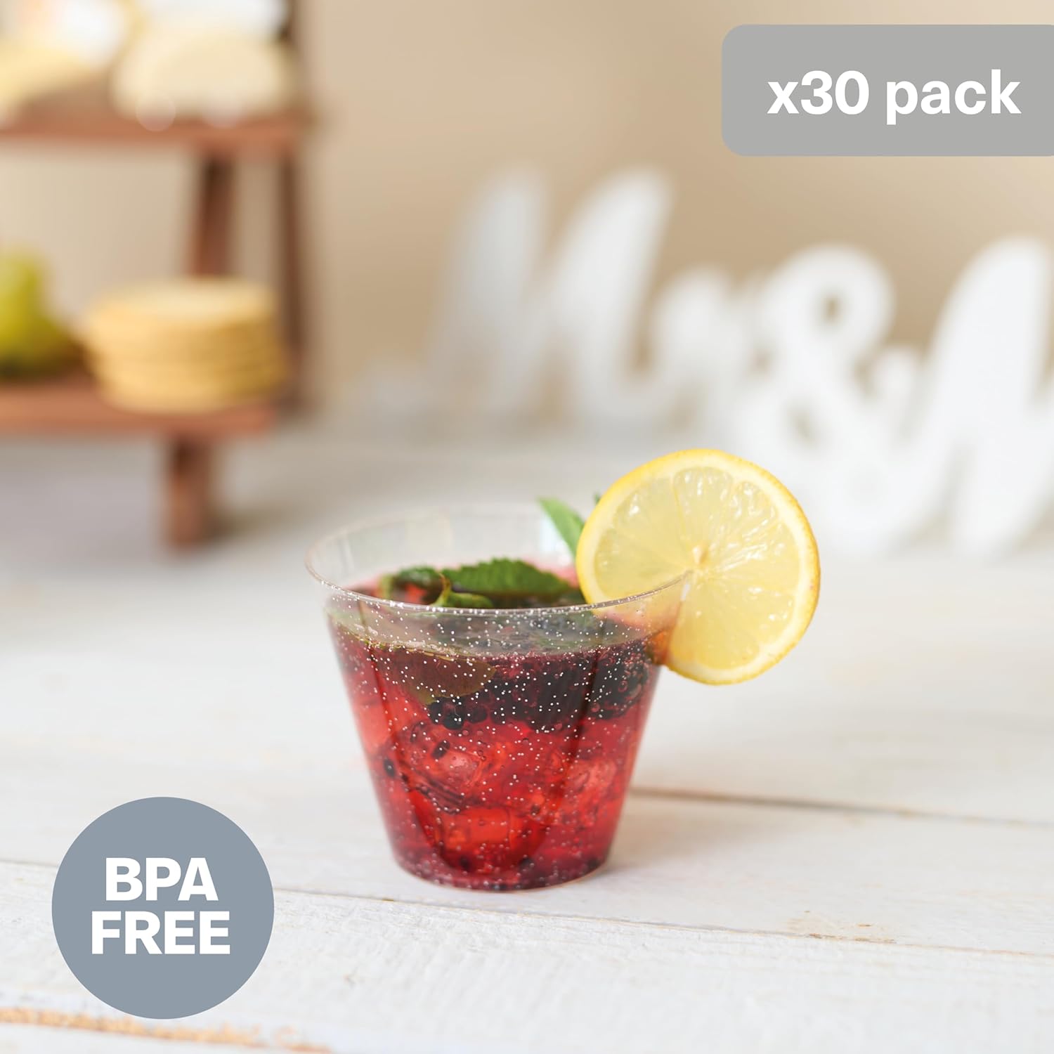 MATANA 30 Silver Glitter Plastic Cups 9oz, Clear Disposable Cocktail, Punch Cups, Wine Tumblers for Christmas, Parties and Weddings - Image 5