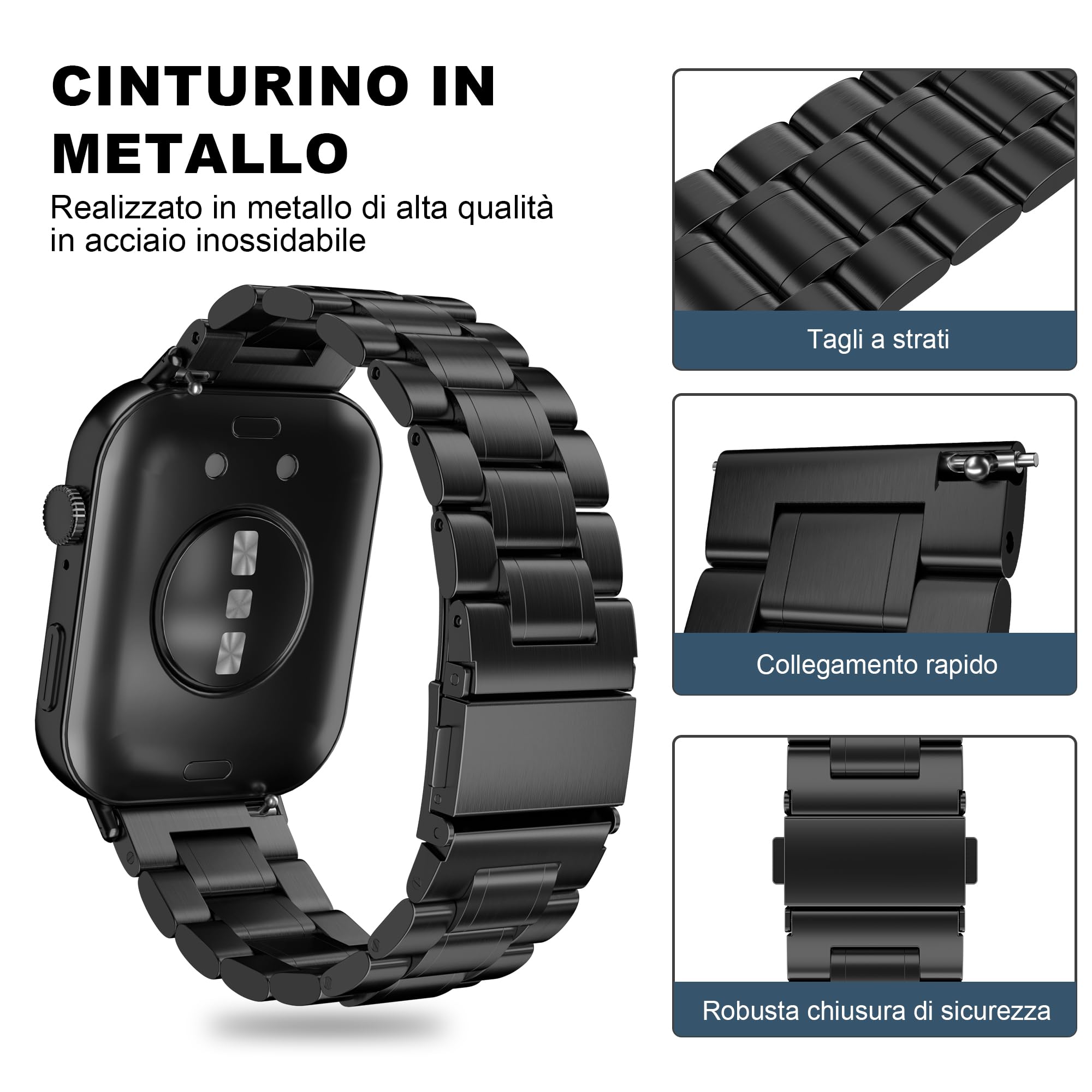 iHoxstrapie Cinturino Compatibili con Huawei Fit 3, Braccialetto di Ricambio in Acciaio Inossidabile Bracciale per Donna e Uomo Smartwatch Cinturini