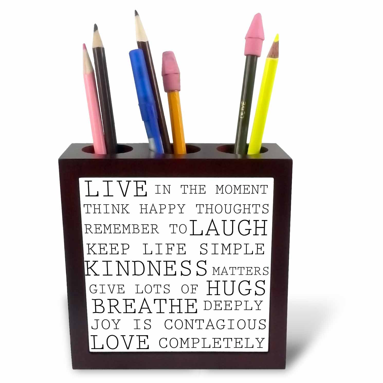 3dRose Inspirational Words Black and White Text-Tile Pen Holder, 5" (ph_179040_1)
