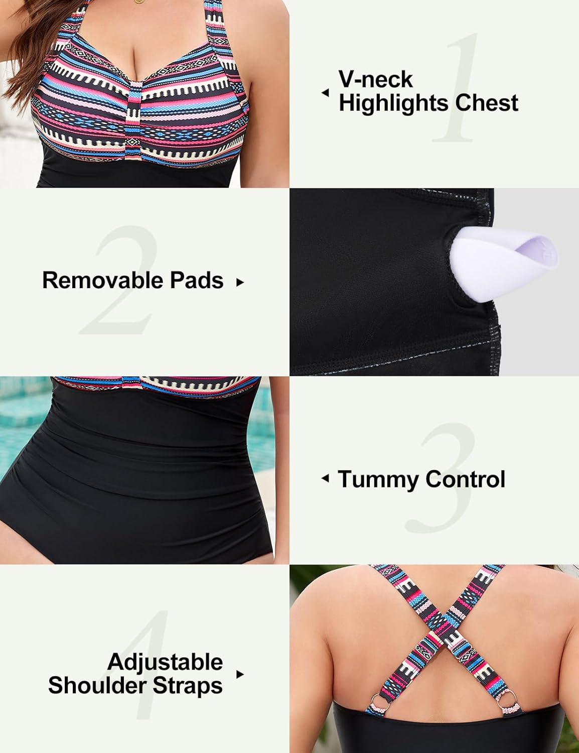 UMIPUBO Womens Plus Size One Piece Swimsuit with Tummy Control & Cross Back Ruching Front Retro Bathing Suit