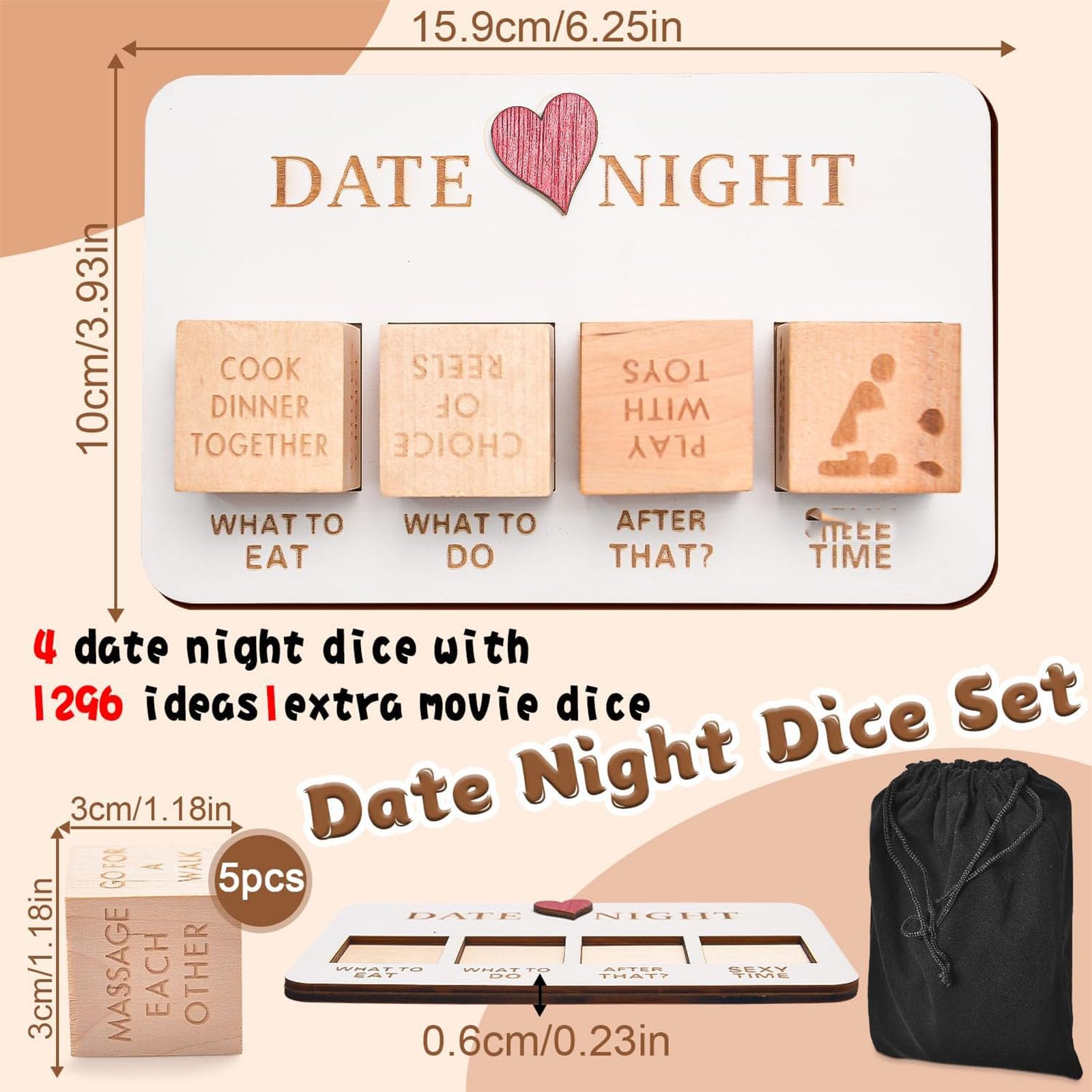 Date Night Würfel Für Paare – 12-seitige Holz-Würfel Mit Romantischen Ideen