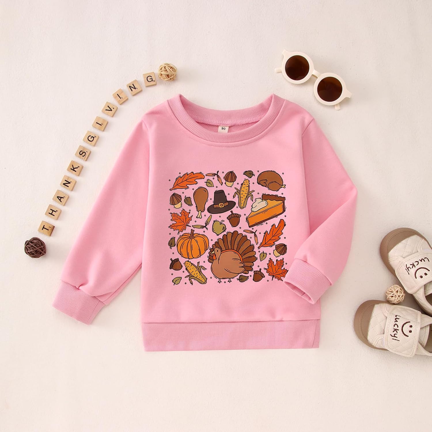 Ritatte Toddler Thanksgiving Sweatshirt Baby Girl Boy Cute Turkey Pumpkin Doodles Pullover Long Sleeve Shirt Tops Fall Outfit