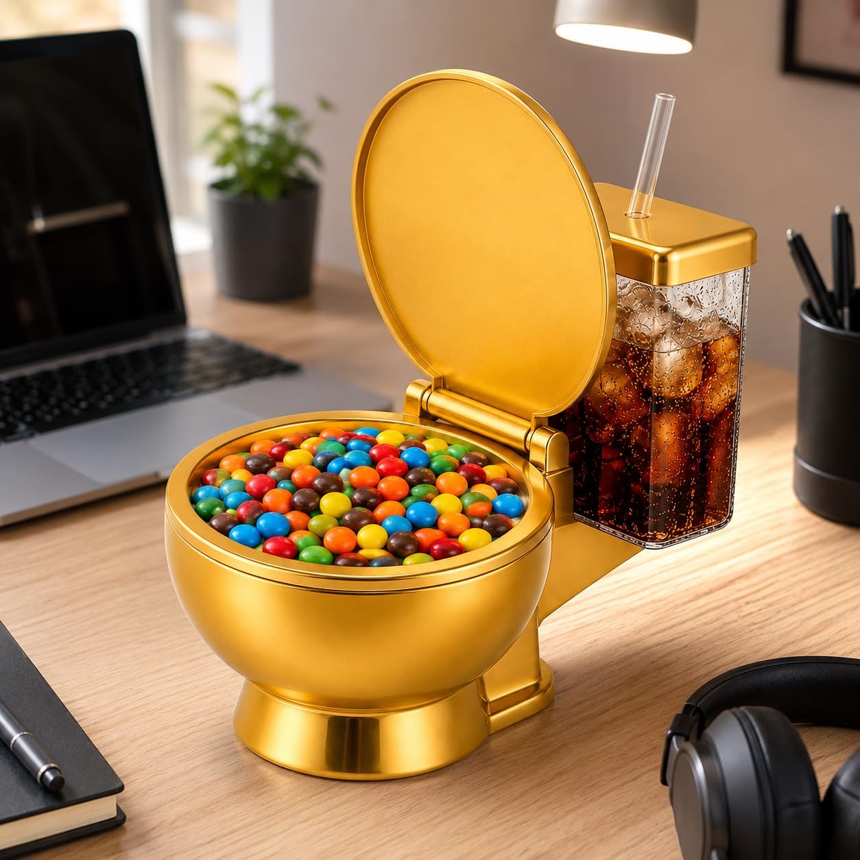 Novelty Toilet Ramen Bowl Set, 2-in-1 Toilet Shaped Noodle Bowl with Built-in Drink Cup and Straw, Reusable Ceramic Soup Bowl for Instant Snacks & Noodles, Funny Gift for Food Lovers