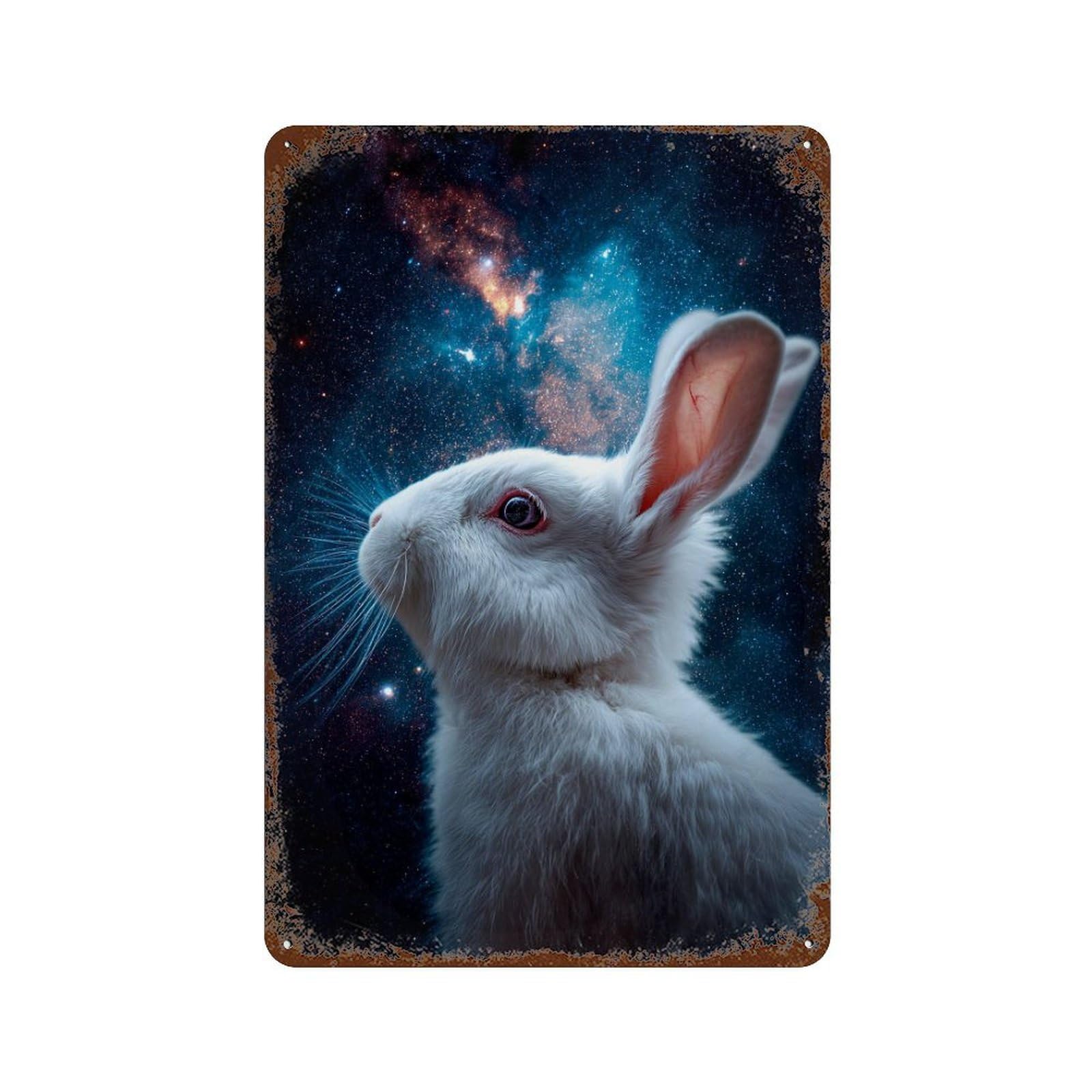 Space Bunny Celestial Tail Rustic Tin Plaque 11.8"x7.9", Classic Wall Plaque for Garage, Pub Or Kitchen