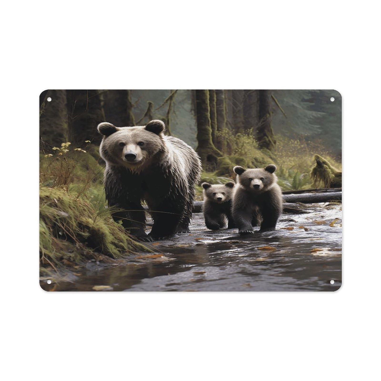VstaDank Metal Aluminum Mother Bear And Her Cubs Sign Wall Decor Vintage Metal Sign Plaque Boho Wall Hanging Decor Sublimation Picture Panel Personalized Plaque Poster 8x12in