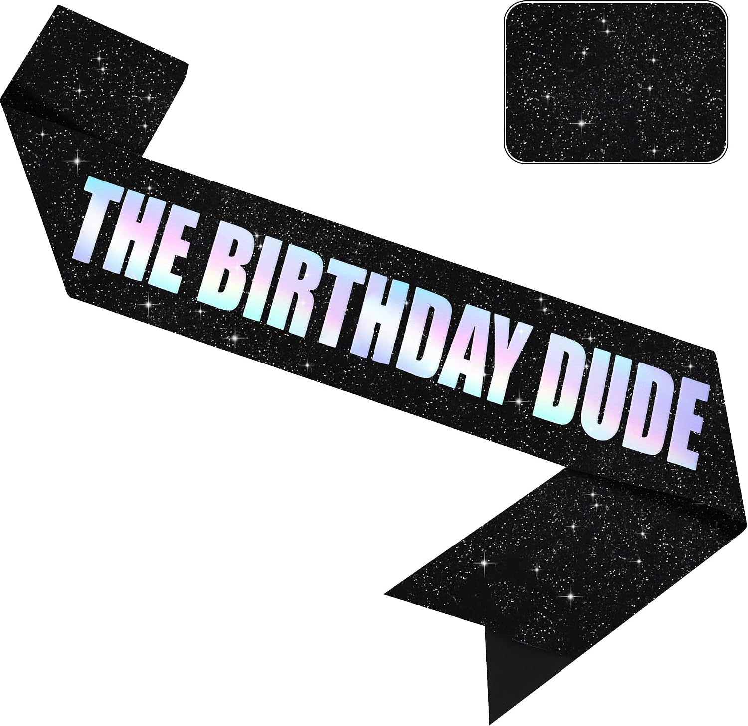 Vuzvuv Glitter Black The Birthday Dude Sash with Iridescent Foil Letter for Men and Boys, Funny Party Decorations for Boyfriend, Son, Brother,Husband