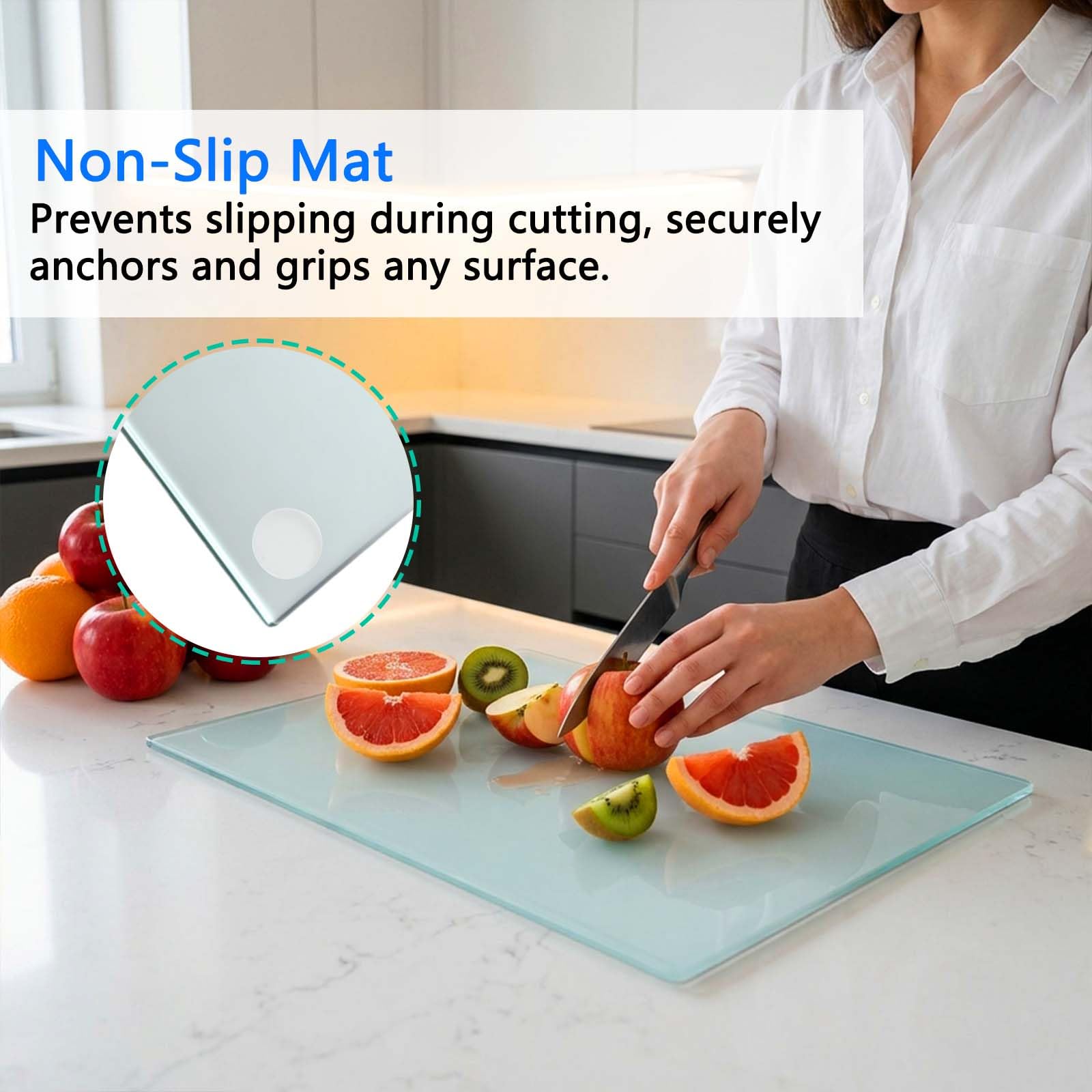 1pcs tabla vidrio templado cocina 28 * 20cm tabla cortar vidrio con patas de silicona antideslizantes tabla cortar cocina cristal seguridad e higiene tabla cutting board