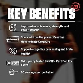 BARE PERFORMANCE NUTRITION, BPN Pure Creatine Monohydrate Powder by Creapure, 5g of Creatine per Serving, Supports Muscle Growth, Unflavored Creatine Powder, 60 Servings