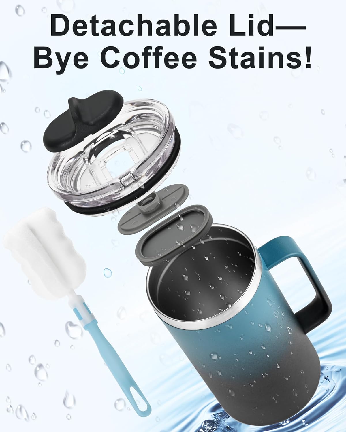 Insulated Coffee Mug 24 oz, Double Wall Stainless Steel Coffee Mug with Lids, Leak-Proof & Detachable Slider Lid for Thorough Clean, Keeps Coffee Cold for 9 Hrs, Suitable for Camp Home Office - Image 5