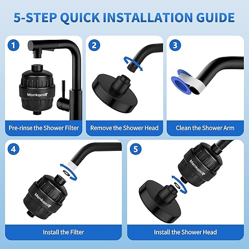 Miniatura 3 de Filtro de ducha resistente, filtro de cabezal de ducha de alta presión Monkami para agua dura, 99% de eliminación de cloro, fluoruro y metales