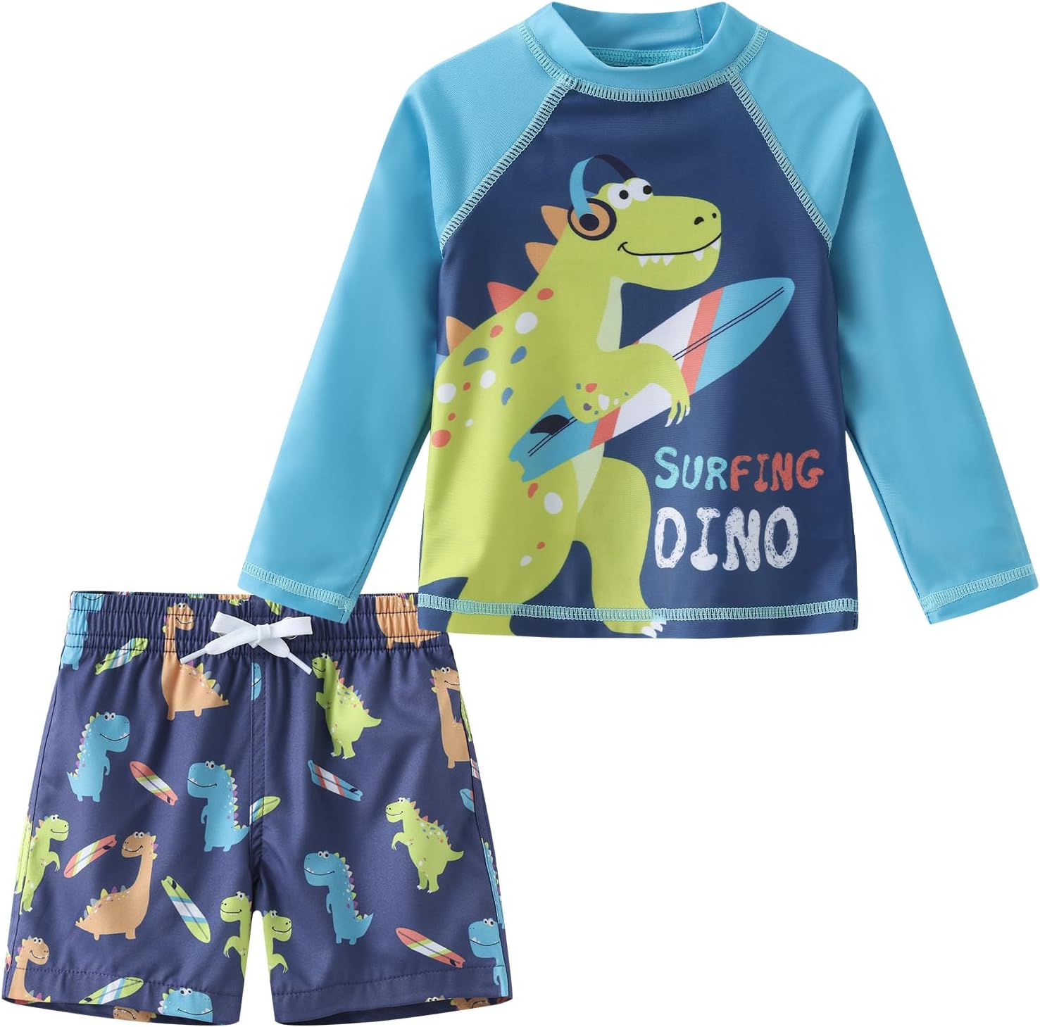 Aisyee Toddler Baby Boys Rash Guard Set for Kids Boys Swim Set with Swim Trunks Long Sleeve Bathing Suits