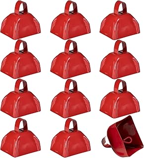 Metal Cowbell - 12 Pack, 3 Inch Red Cow Bells for Sporting Events, Cheering, Spirit, Loud Cow Bell Ideal Hand Percussion Cowbells Noise Makers for Sporting Events, Football Games, and Celebrations